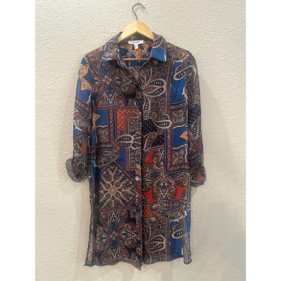 Vintage Tops - Haven and Blair London Vintage - Paisley Button Down Tunic Shirt Size Small